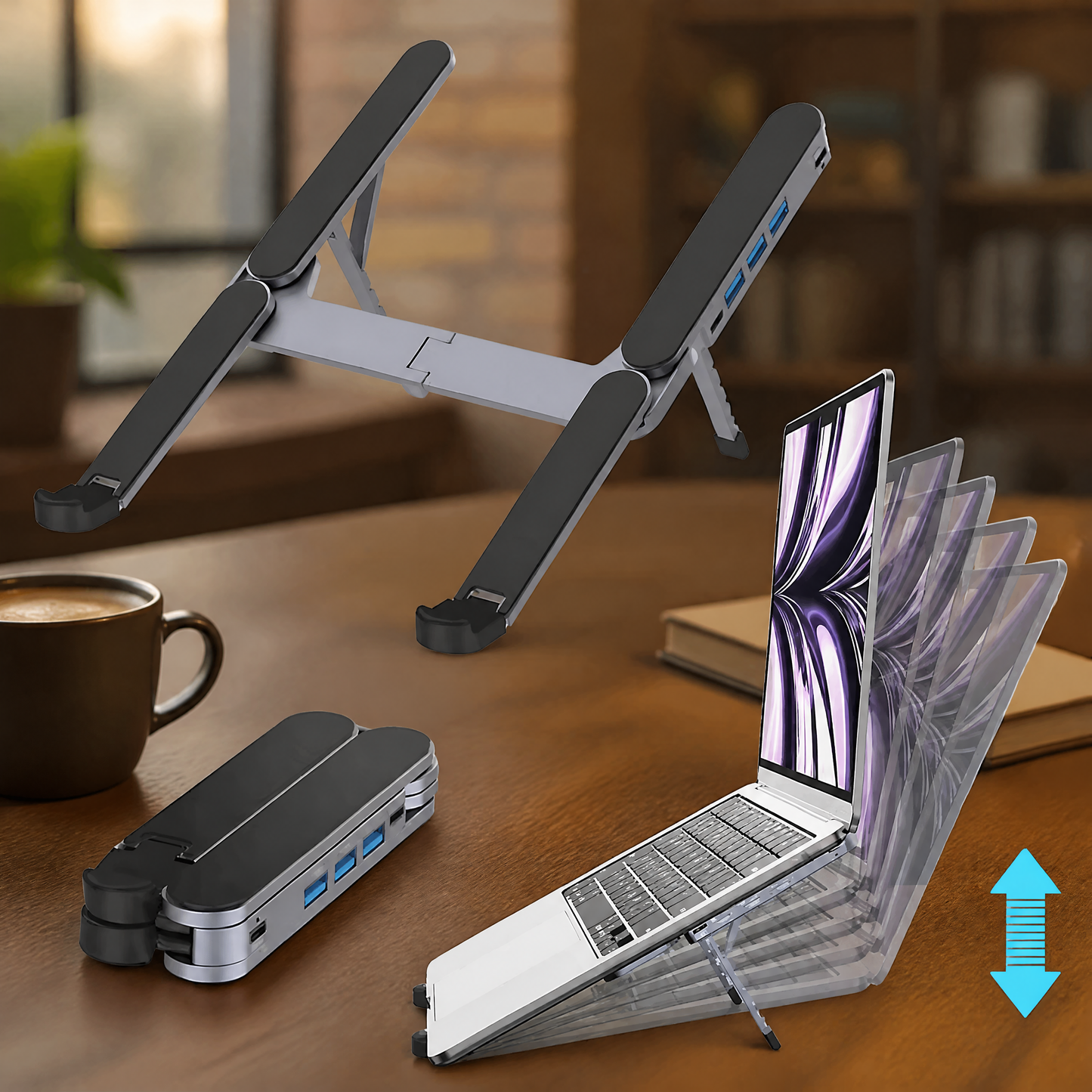 Deskwell Mini — Foldable Laptop Stand + USB Hub